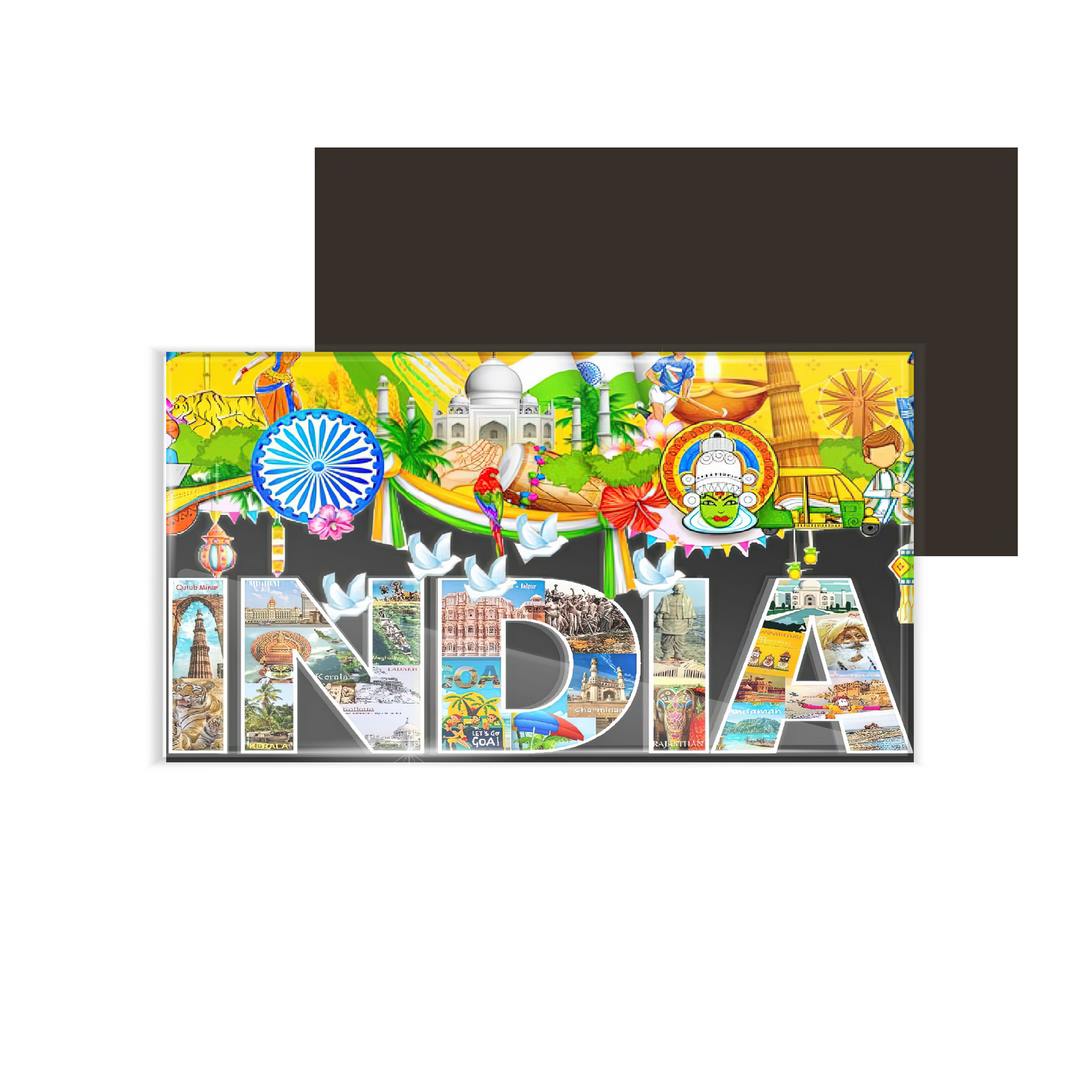 dhcrafts Fridge Magnet Rectangle Acrylic Glass (8.6 x 5.4 cm) Multicolor India D1 Design Pack of 1